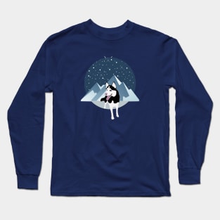 Husky Siberian Dog with Winter Mountain and Sky Long Sleeve T-Shirt